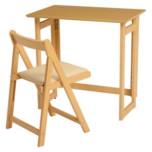 折りたたみテーブル 机 チェア (イス 椅子) セット 約幅70cm ナチュラル 木製 アジャスター付き 組立式 折りたたみデスク (テーブル 机) 