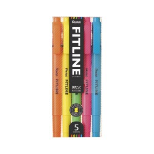 （まとめ） ぺんてる FITLINE 蛍光ペン 5色セット（ピンク・イエロー・ライトグリーン・スカイブルー・オレンジ） 【×10セット】 青 緑 
