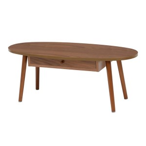 センターテーブル ローテーブル 机 低い ロータイプ センターテーブル 約幅95×奥行40×高さ37cm ブラウン オーバル型 引き出し 木製脚付