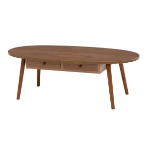 センターテーブル ローテーブル 机 低い ロータイプ センターテーブル 約幅110×奥行48×高さ37cm ブラウン オーバル型 引き出し 木製脚