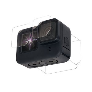 (まとめ) GoPro HERO9 Black用 保護フィルム/ガラスフィルム 親水性 耐衝撃 指紋防止 光沢 硬度3H 前面、背面、レンズ用各1枚 AC-GP9BFLP