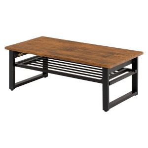 折りたたみテーブル ローテーブル 机 低い ロータイプ センターテーブル 約幅90×奥行45×高さ32.5cm ブラウン 棚付 金属 スチール フレ