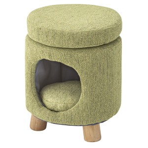 ペットハウス ペット用品 幅33×奥行33×高さ41cm グリーン 座れる仕様 木製フレーム ペットスツール イス バーチェア 椅子 カウンターチ