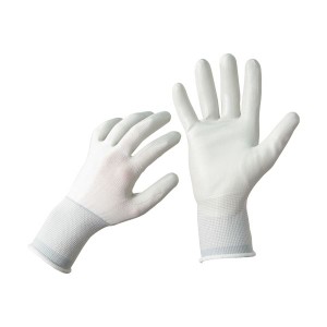 （まとめ）TANOSEE ニトリル 背抜き手袋 L ホワイト/グレー 1パック（5双） 【×5セット】 白 送料無料