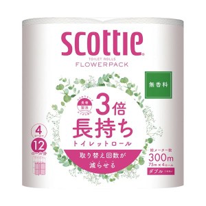 (まとめ) 日本製 国産 紙クレシア スコッティ フラワーパック 3倍長持ち ダブル 芯あり 75m 1パック(4ロール) 【×20セット】 送料無料