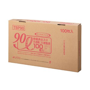 （まとめ）ジャパックス 容量表示入りゴミ袋ピンクリボンモデル 乳白半透明 90L BOXタイプ TBP90 1箱（100枚）【×2セット】  送料無料