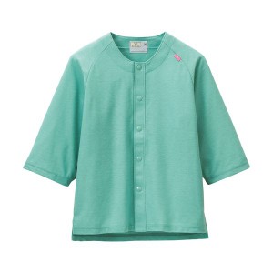 トンボ カラーレスシャツクレープ防縮ニット エメラルドグリーン Mサイズ CR807-46-M 1着 緑 清涼感溢れる印象の八分袖シャツ、首元に華