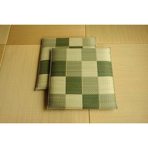 日本製 国産 い草 藺草 座布団 クッション ブロック柄 グリーン 2枚組 約55×55cm 緑 送料無料