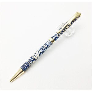 日本製 国産 ハンドメイド ボールペン/文房具 【藍染・ぼたん】 クロスタイプ 芯：0.7mm 美濃和紙 友禅紙 文具 オフィス 事務用 用品 送