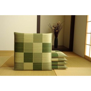 日本製 国産 い草 藺草 座布団 クッション ブロック柄 グリーン 5枚組 約55×55cm 緑 送料無料