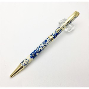 日本製 国産 ハンドメイド ボールペン/文房具 【藍染・流水桜】 クロスタイプ 芯：0.7mm 美濃和紙 友禅紙 文具 オフィス 事務用 用品 送