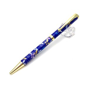 日本製 国産 ハンドメイド ボールペン/文房具 【蝶と流水 紺色】 クロスタイプ 芯：0.7mm 美濃和紙 友禅紙 文具 オフィス 事務用 用品 送