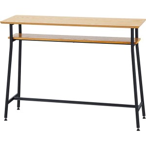 カウンターテーブル 机 ハイテーブル 幅120×奥行40×高さ87cm 棚付き (置き台 置き場付き) 天然木 木製 金属 スチール 組立品 リビング 
