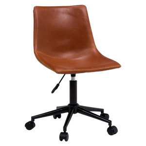 オフィス 事務用 チェア (イス 椅子) デスク (テーブル 机) チェア 約幅55cm ブラウン 角型 合皮 フェイクレザー 金属 スチール キャスタ