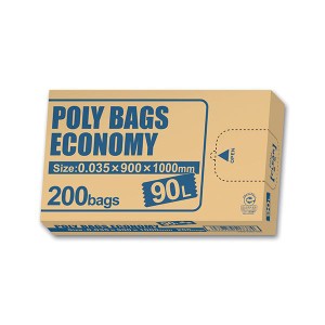 ポリバッグ エコノミー 200枚 BOX 透明 90L PBE-N90-200 透明な90Lのポリバッグ、経済的な200枚BOX 環境に優しいエコノミーな選択肢、あ