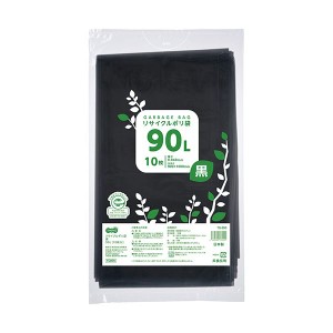 （まとめ）TANOSEE リサイクルポリ袋 黒90L 1パック(10枚)【×10セット】  送料無料