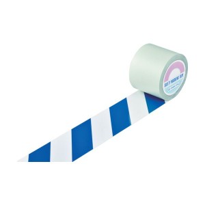日本緑十字社 ガードテープ(ラインテープ) 白/青(トラ柄) 100mm幅×20m 148165 1巻 簡単設置 はく離紙付きラインテープ 鮮やかな白と青の