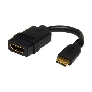 （まとめ）StarTech.com ハイスピードHDMI-ミニHDMI変換アダプタケーブル 配線 12cm HDMI（メス）-mini HDMI（オス） ブラックHDACFM5IN 