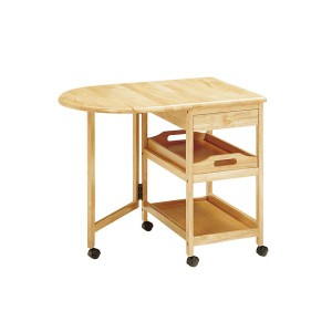木製テーブル 付きワゴン/サイドテーブル エンドテーブル コーナーテーブル 小型 脇台 机 【ナチュラル】 幅850mm キャスター付 移動可能