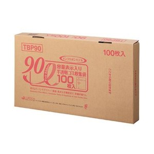 （まとめ）ジャパックス 容量表示入りゴミ袋ピンクリボンモデル 乳白半透明 90L BOXタイプ TBP90 1箱（100枚）【×5セット】  送料無料