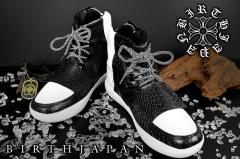 送料無料クロコ柄ハイカットスニーカー黒×白 靴悪羅悪羅系オラオラ系