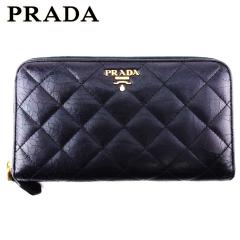 【美品】プラダ 長財布 ラウンドファスナー キルティング ロゴ 金具 水色 プラダ PRADA 財布 レディース メンズ ラウンドファスナー 長