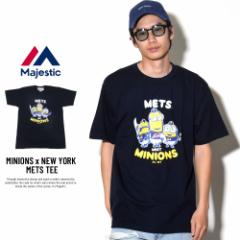 【メール便送料無料】マジェスティック MAJESTIC コラボ Tシャツ メンズ 半袖 MINIONS×NEW YORK METS TEE ニューヨーク・メッツ 野球