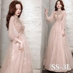 パーティードレス ロング丈 演奏会 ドレス 袖有り 体型カバー 成人式