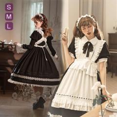 クラロリ ゴシックロリィタ ゴスロリ ロリータ 上下セット メイド服 エプロン コスプレ衣装 ロング ショート ブラウス 半袖 ハイウエストスカート コスチューム リボン パフスリーブ 長袖 袖付き クリスマス ハロウィン 仮装 学園祭 文化祭 dn030m3_1.jpg