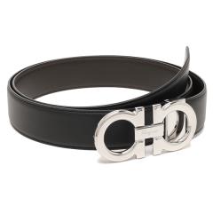 Ferragamo フェラガモ　ベルト ガンチーニ グレー　グレイ　シルバー フェラガモ ベルト ダブルガンチーニ ブラック シルバー メンズ