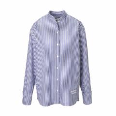 [] ]Lcl MAISON KITSUNE X^hJ[Vc OVERSIZE SHIRT IN STRIPED COTTON WITH LOGO HANDWRITING EMBROIDERY