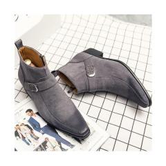 サイドジッパー メンズ ビジネス PUレザー シューズ グレー 革靴 靴