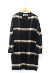 【中古】未使用品 ペセリコ PESERICO イタリア製 アルパカ×ウール シャギー チェック ノーカラーコート 40 019-202110210624_1.jpg