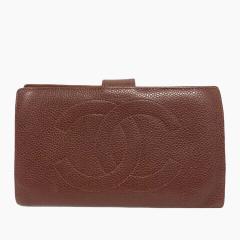 CHANEL キャビアスキン 長財布 がま口 ブラウン 中古】シャネル CHANEL 105c18 キャビアスキン ウォレット 長財布 二