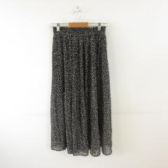 【中古】スカート プリーツ ミモレ丈 総柄 黒 L *T729 レディース