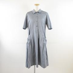 【中古】シャツワンピース ひざ丈 フレア 半袖 ストレッチ グレー M *A545 レディース
