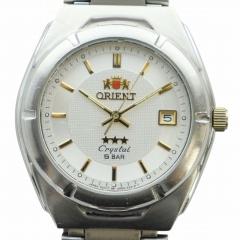 【中古】オリエント ORIENT クリスタル Crystal 腕時計 ウォッチ クォーツ 白文字盤 カレンダー付き シルバー色
