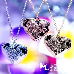紫色ハート型ペンダントネックレス ロケット ペンダント ネックレス レディース ハート バラ ローズ