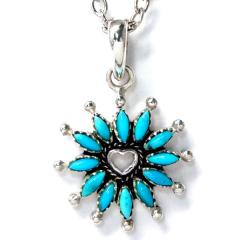 ターコイズ シルバー ペンダント 花の装飾付き ターコイズ装飾 花 フラワー&リーフ葉彫り メンズ レディース