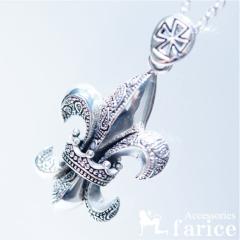 百合の花の紋章 クラウン 王冠 シルバー925 ペンダント ネックレスの 