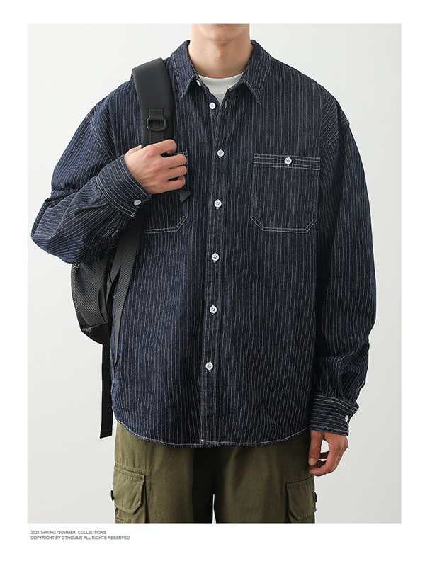 ポイント10倍！】デニムシャツ メンズ 長袖 トップス 無地 カジュアル