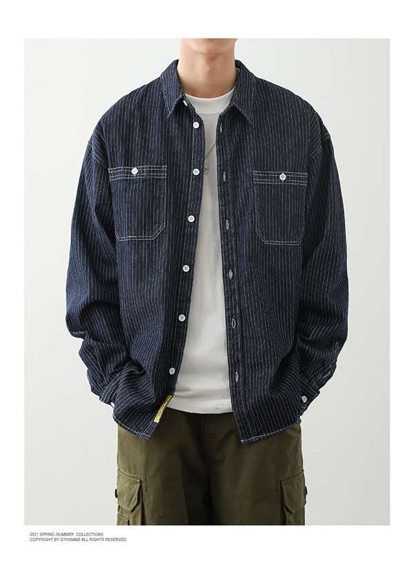 ポイント10倍！】デニムシャツ メンズ 長袖 トップス 無地 カジュアル