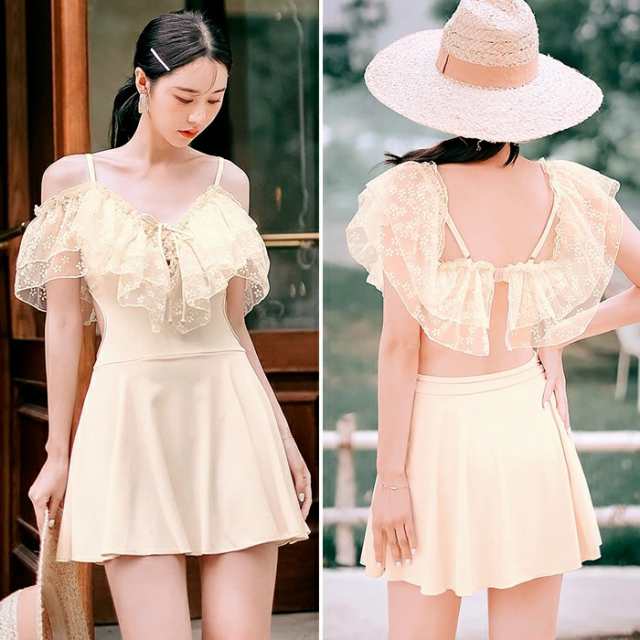 【ポイント5倍！】水着 レディース 体型カバー ワンピース フリル 花柄 フェミニン オフショルフリル オールインワン 20代 30代 ママ 可愛い フリルワンピース水着 オトナ女子 新作水着 スイムウェア 大人 上品 ショーツ一体型ワンんピース