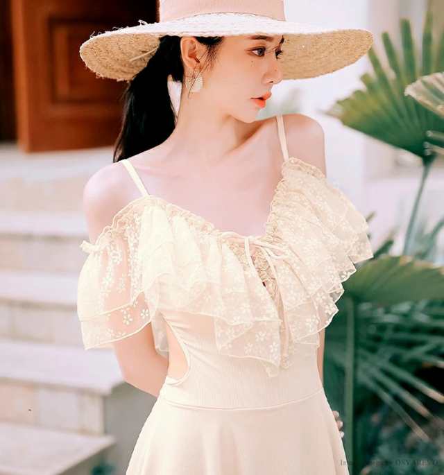 【ポイント5倍！】水着 レディース 体型カバー ワンピース フリル 花柄 フェミニン オフショルフリル オールインワン 20代 30代 ママ 可愛い フリルワンピース水着 オトナ女子 新作水着 スイムウェア 大人 上品 ショーツ一体型ワンんピース