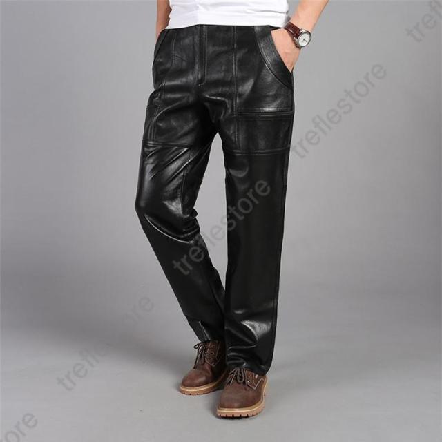 本革 牛革 メンズ革パン　春秋冬　レザーパンツ 防風防寒 バイクパンツ　ロングパンツ　スリム　スキニー モーターパンツ ライダース ポイント10倍！】本革 牛革 メンズ革パン 春秋冬 レザーパンツ 防風