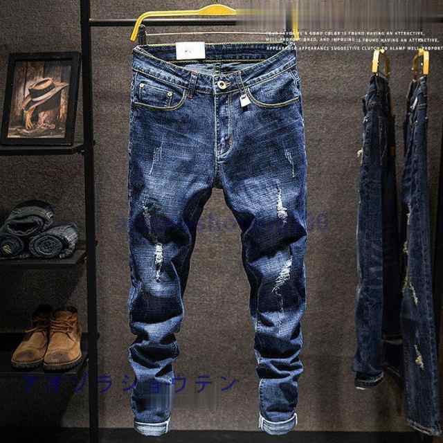 送料無料 ストレッチ デニムパンツ メンズ ジーンズ ダメージデニム テーパードパンツ ボトムス かっこいいの通販は 4,554円