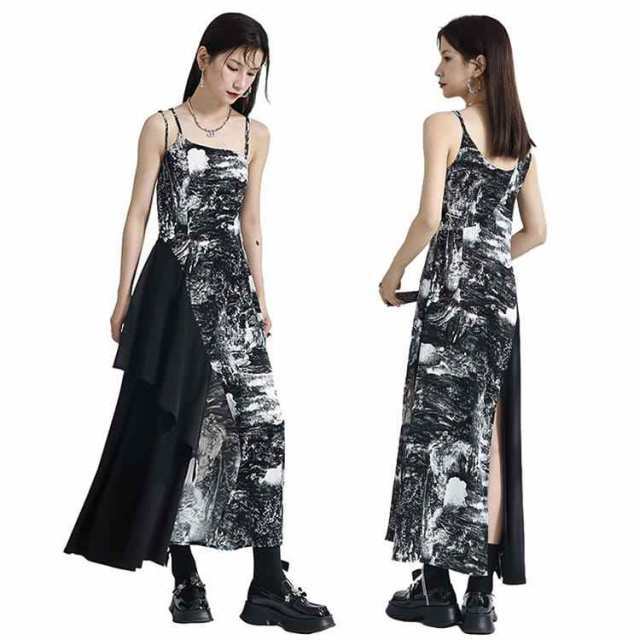 送料無料 レディース 優美ワンピース 黒白 ダンス衣装 ロング ワンピース 大人 ストリート 舞台衣装 夜店 DS 発表会 演出服 DJ パーティー ハロウの通販は