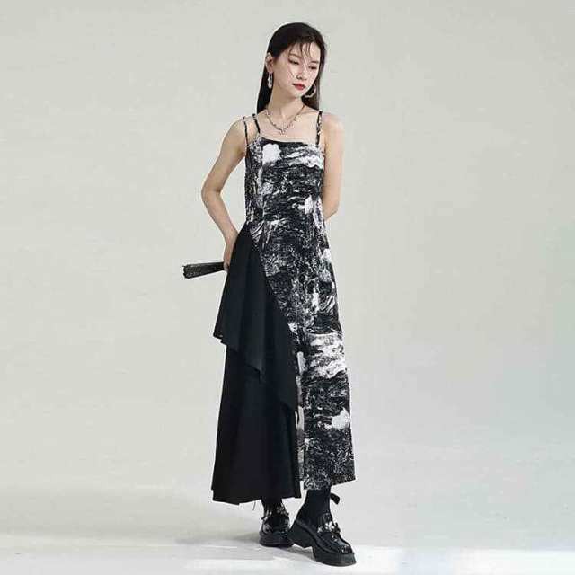 送料無料 レディース 優美ワンピース 黒白 ダンス衣装 ロング ワンピース 大人 ストリート 舞台衣装 夜店 DS 発表会 演出服 DJ パーティー ハロウの通販は