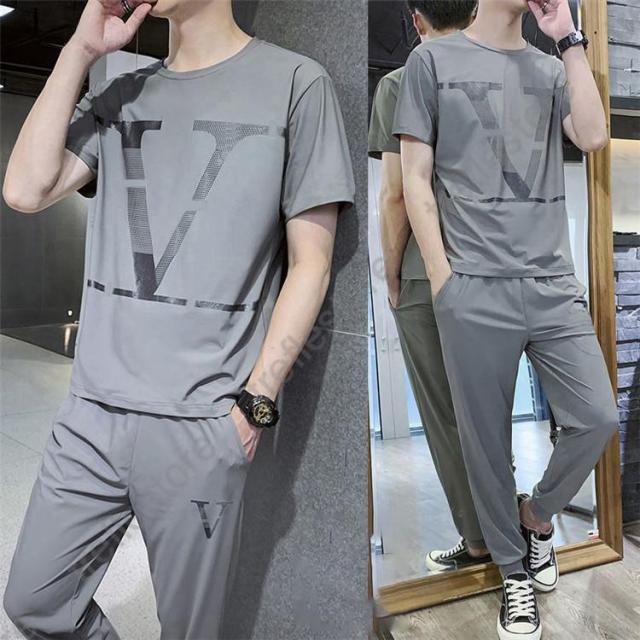 【ポイント10倍！】メンズ　夏用　上下セット　2点セット Tシャツ　ズボン　ジャージ　男子用　スポーツウェア　セットアップ　運動　カジュアル　吸汗 速乾 通気　