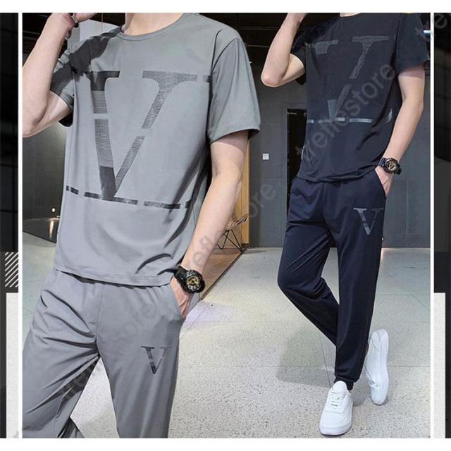 【ポイント10倍！】メンズ　夏用　上下セット　2点セット Tシャツ　ズボン　ジャージ　男子用　スポーツウェア　セットアップ　運動　カジュアル　吸汗 速乾 通気　